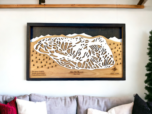 Alta Ski Resort Wooden Trail Map