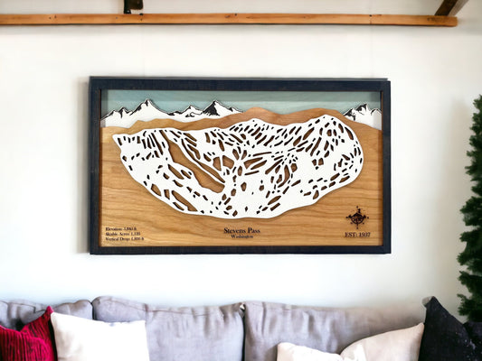 Stevens Pass Ski Resort Wooden Trail Map